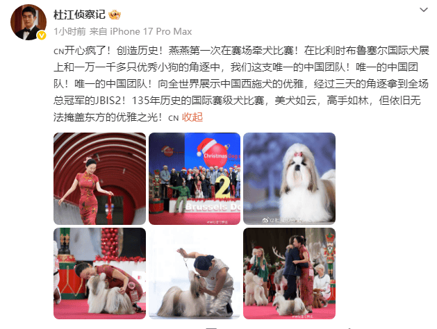 皇冠信用网去哪里弄_杜江恭喜妻子霍思燕参加国际犬展比赛夺冠：开心疯了皇冠信用网去哪里弄！创造历史！